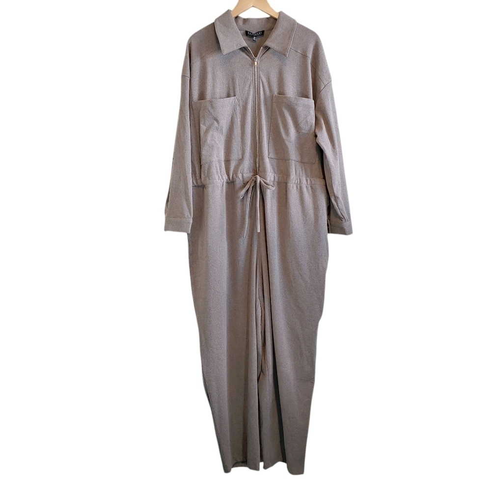 Eloquii Cozy Brown Zip Front Jumpsuit Sz 22/24 Leisure Minimalist Casual